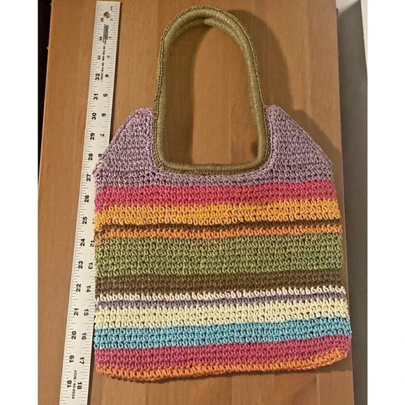 Casual Crochet Purse Multicolored Stripes Snap Close Zip Pocket - Picture 5 of 10